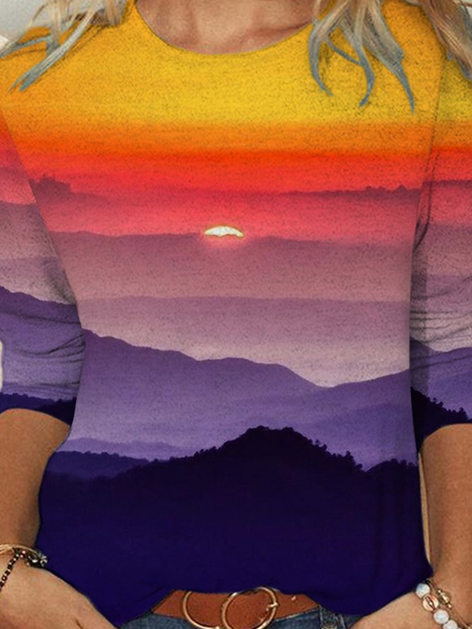 Sunset Landscape Print Causal Sweatshirts