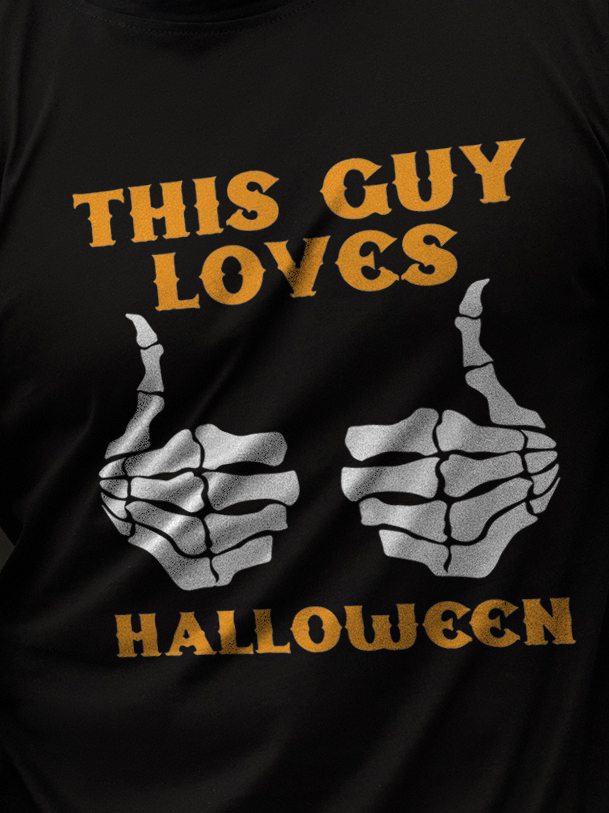 This Guy Loves Halloween Cotton Blends Crew Neck Casual T-shirt