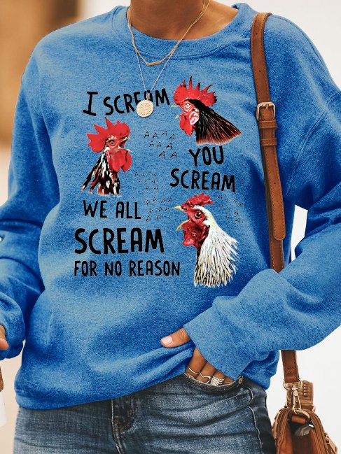 Funny rooster print round neck long-sleeved cotton blend Sweatshirts