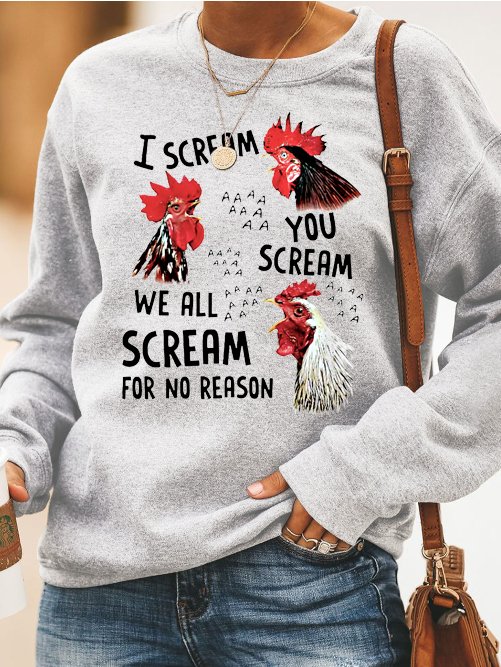 Funny rooster print round neck long-sleeved cotton blend Sweatshirts