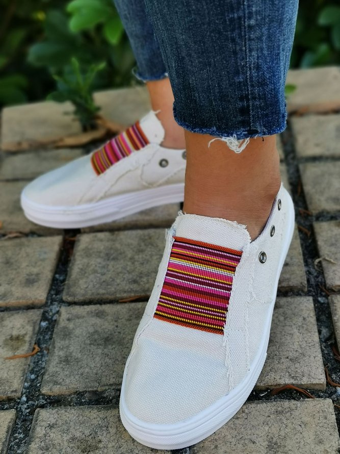 Casual Striped Panel Flat Shoes