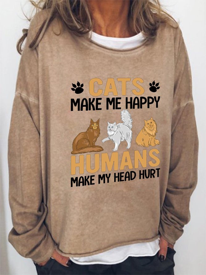 Cat print round neck long-sleeved Sweatshirts