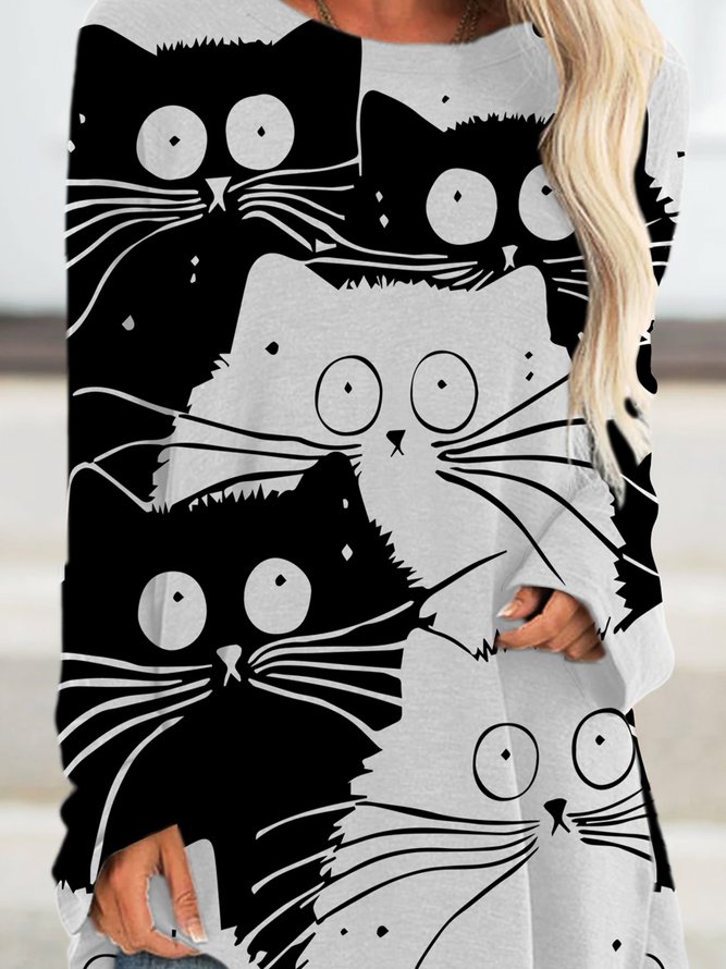 Funny Black And White Cat Women's Casual Dresses