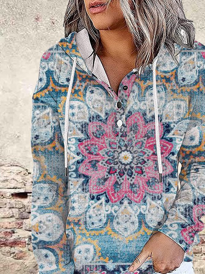 Casual retro ethnic print long-sleeved hoodie Sweatshirts