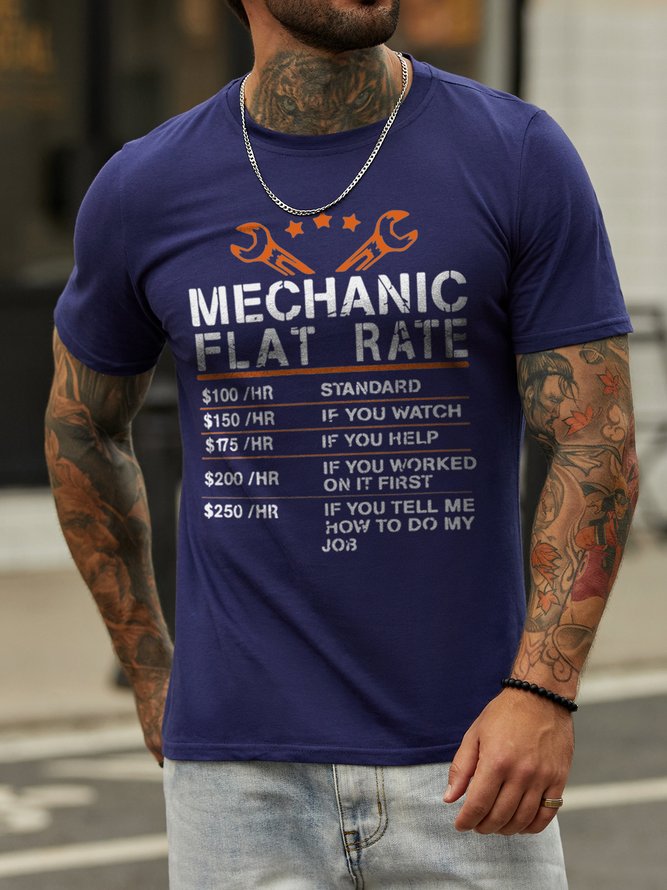Mechanic Hourly Rate Crew Neck Casual Letter T-shirt