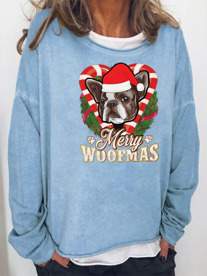 Merry Woofmas French Bulldog With Santa Claus Hat Sweatshirt