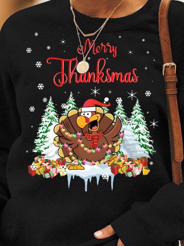 Thanksgiving turkey print crew neck long sleeve Sweatshirts