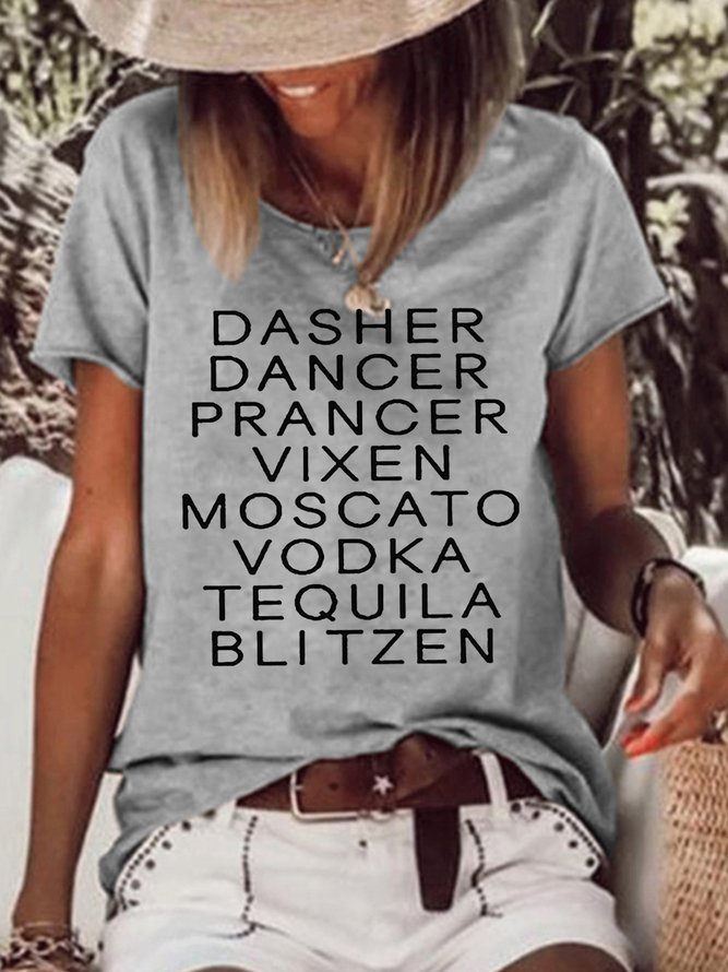 Women's Dasher Dancer Women's Funny Drinking Christmas Casual T-shirt