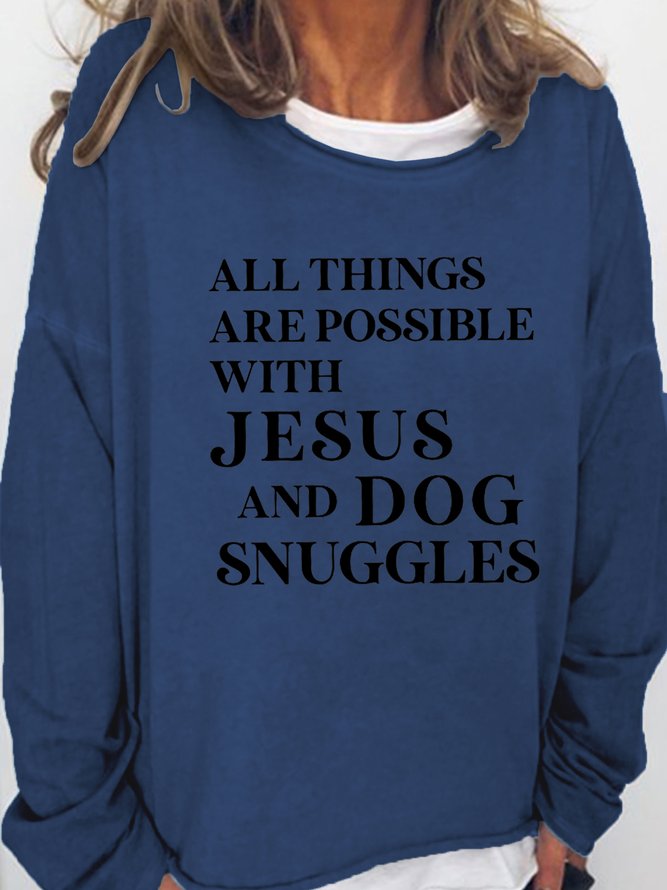 All Things Are Possible with Jesus Crew Neck Cotton Blends Sweatshirts
