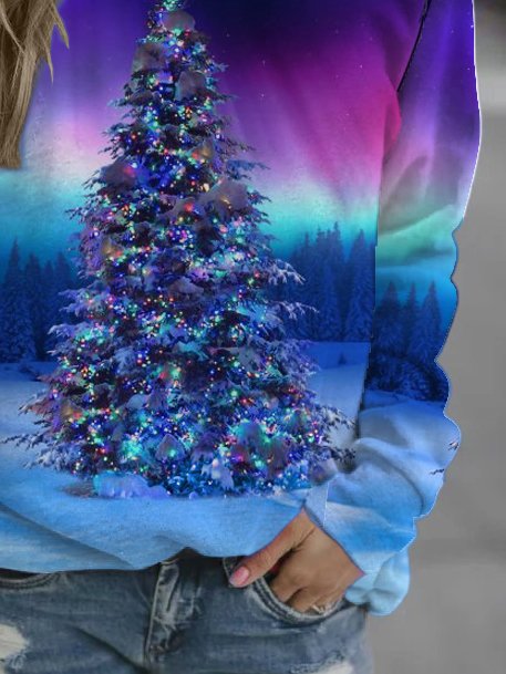 Christmas gradient print round neck long-sleeved Sweatshirt