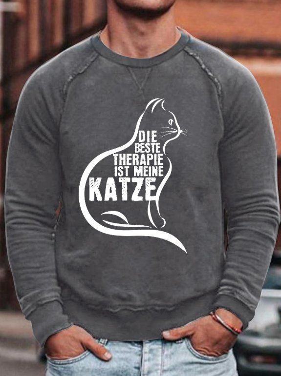 Cat print round neck long-sleeved sweatshirt
