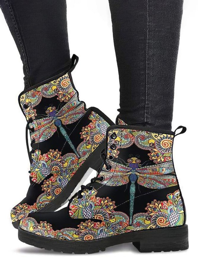 Personalized Dragonfly Abstract Print Martin Boots