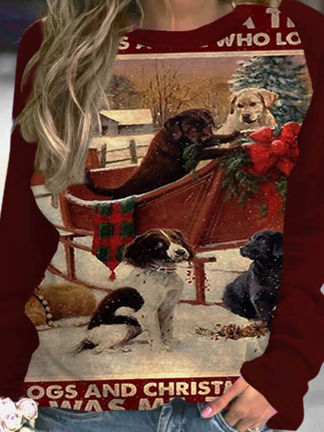 Dogs And Christma Women's Raglan Sleeve Sweatshirts