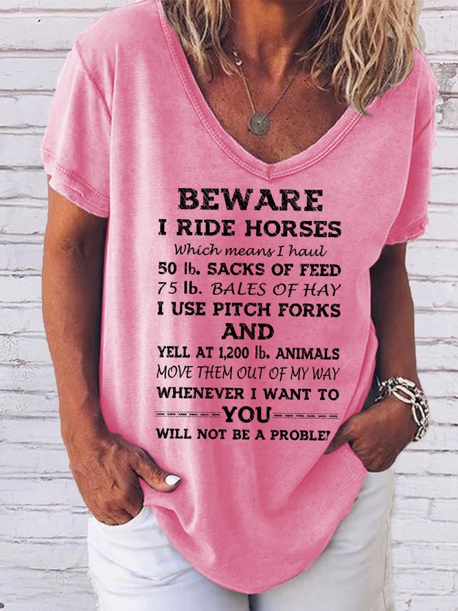 Funny Words Beware I ride Horses Tee