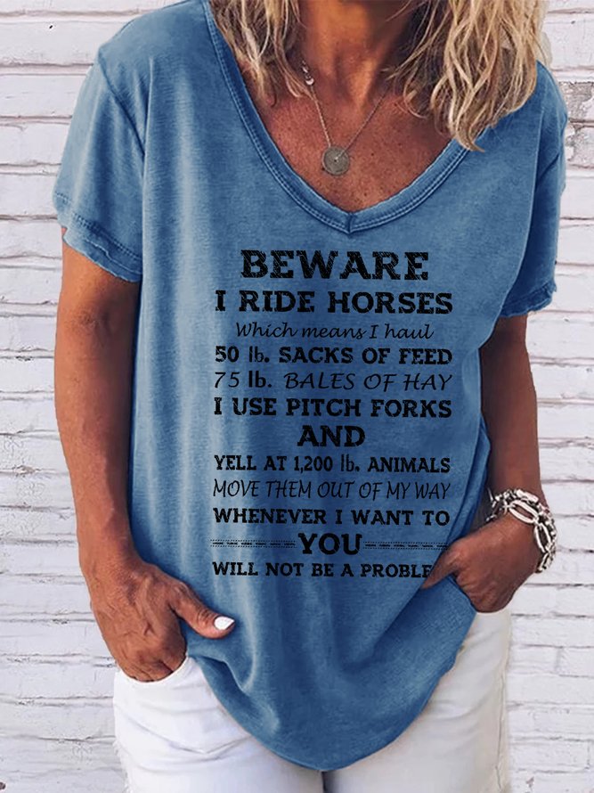 Funny Words Beware I ride Horses Tee
