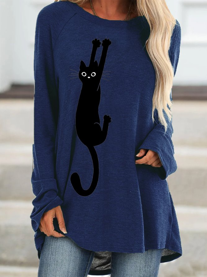 Black Cat Regular Fit Animal Sweatshirts