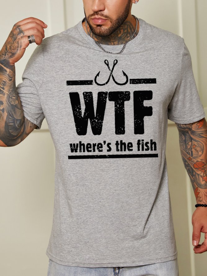 Where's the fish printed round neck short-sleeved T-shirt