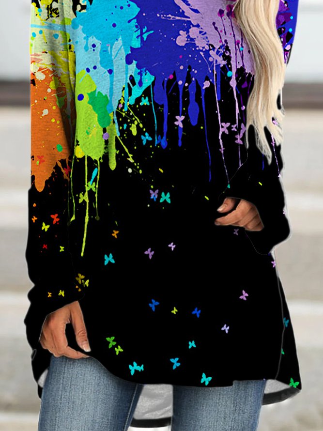 Graffiti Print Long-sleeved Crew Neck Knitting Dress