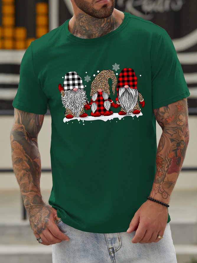 Three Gnomes In Leopard Printed Buffalo Plaid Christmas Family T-shirt