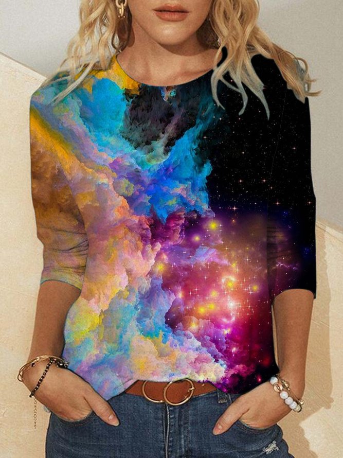Abstract Art Gradient Printed Round Neck Long Sleeve Shirt