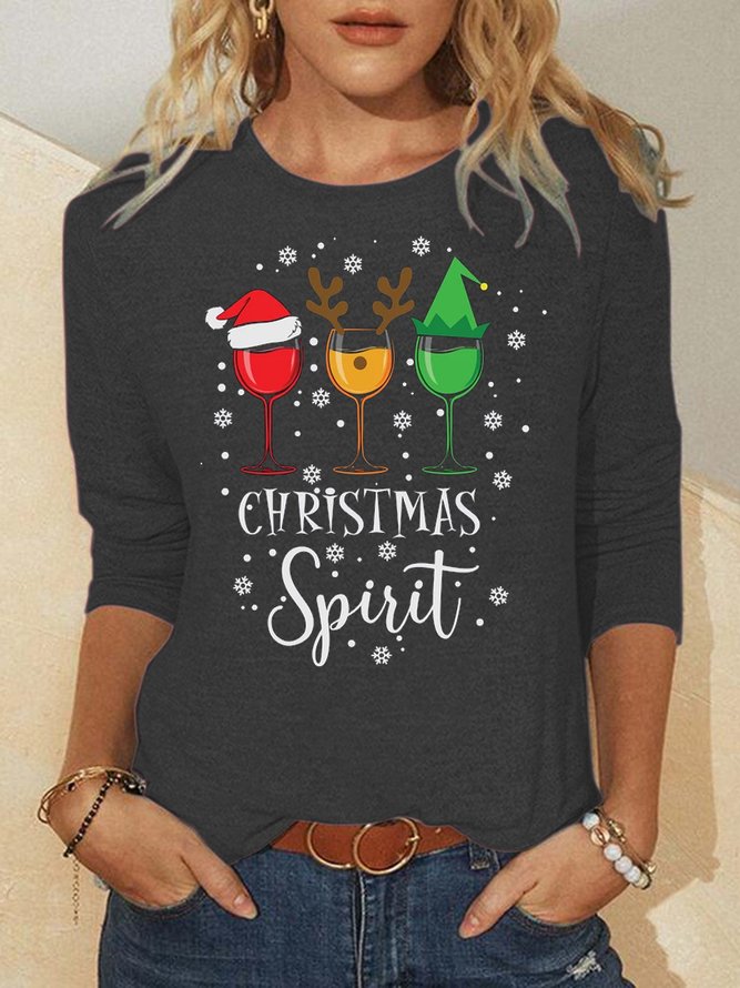 Red Wine Christmas Spirit Casual Tops