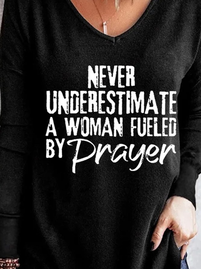 Never Underestimate A Woman Fueled By Prayer Women's V-neck Long Sleeve Top