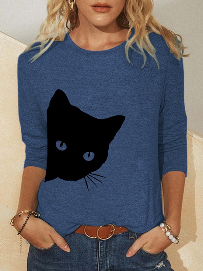 Cat Casual Abstract Tops