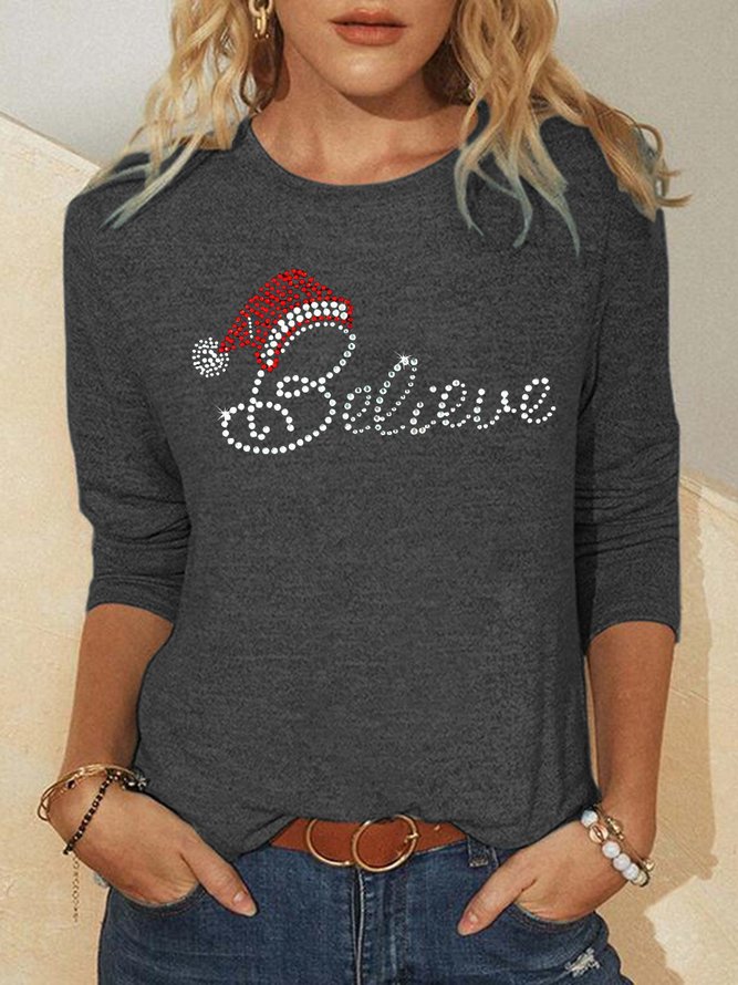 Women's Christmas Printed Round Neck Long Sleeve Top