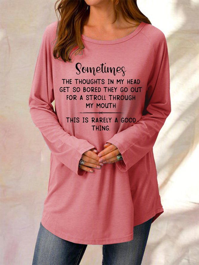Sometimes The Thoughts In My Head Get So Bored Letter Crew Neck Knitting Dress