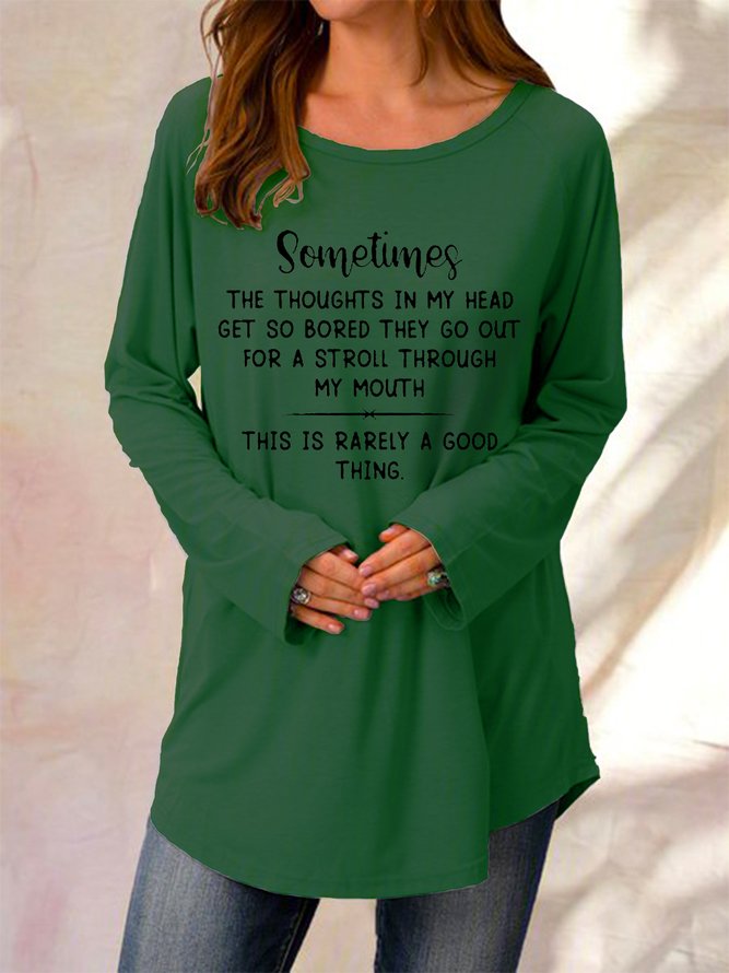 Sometimes The Thoughts In My Head Get So Bored Letter Crew Neck Knitting Dress