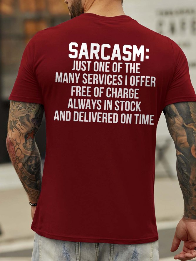Sarcasm Back Print Short Sleeve Crew Neck Cotton Blends T-shirt