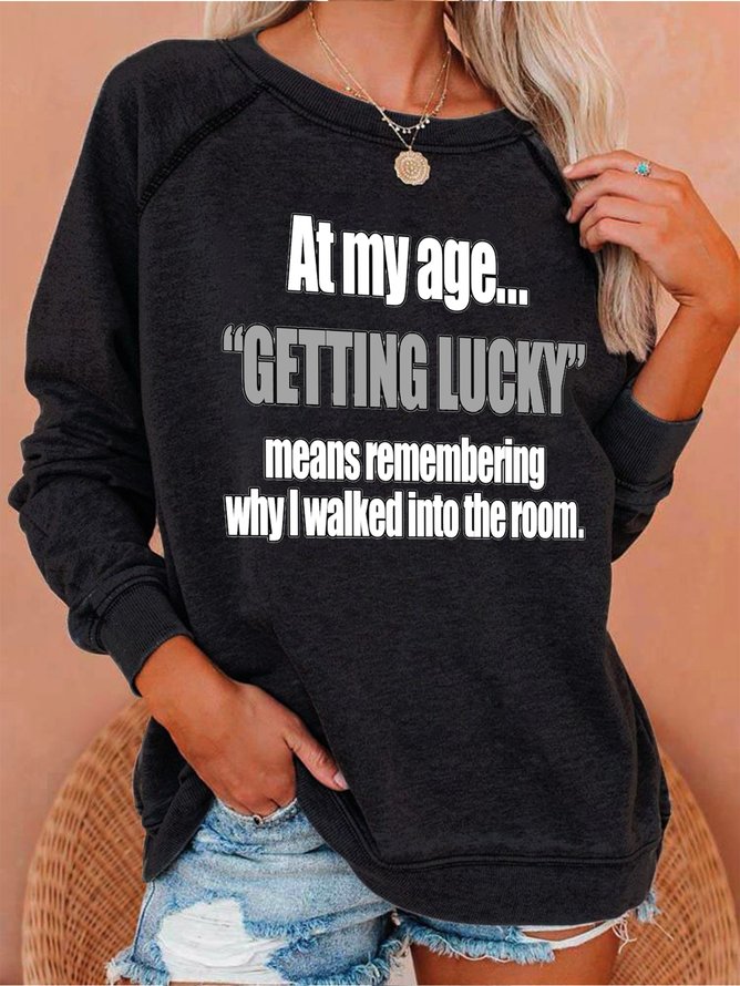 Fun text printed round neck long-sleeved sweatshirt