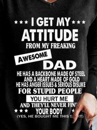 I Get A Awesome Dad Print V Neck Shirts & Tops