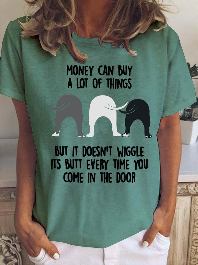 Dog Wiggle Butt Crew Neck Short Sleeve T-shirt