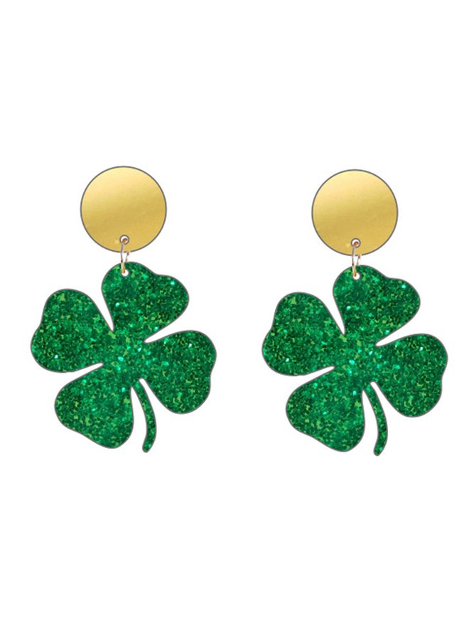 Acrylic Green Glitter Clover Earrings