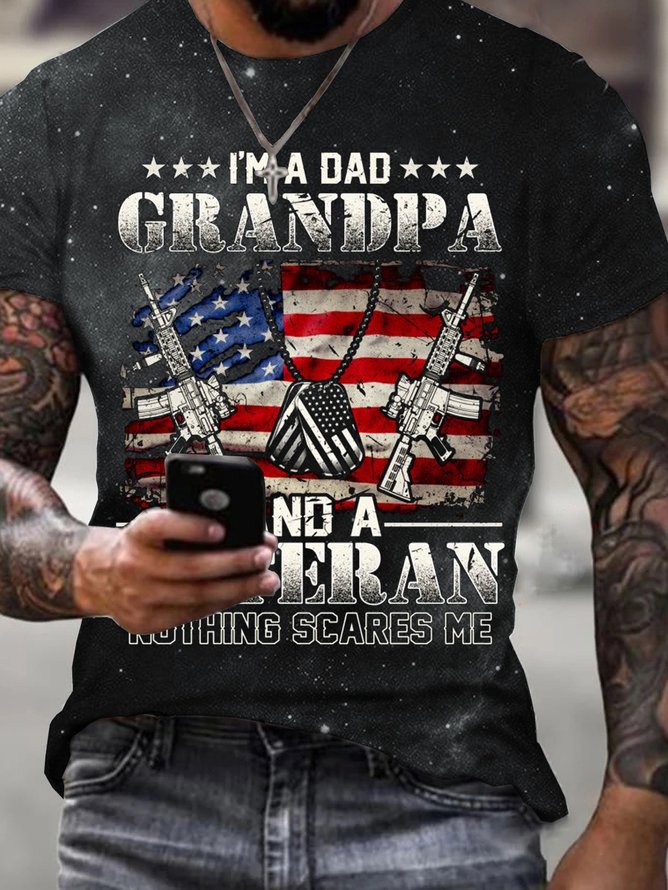 I'm A Dad Grandpa Veteran Short Sleeve Crew Neck T-shirt