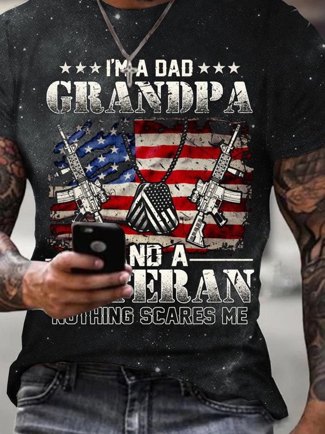 I'm A Dad Grandpa Veteran Short Sleeve Crew Neck T-shirt