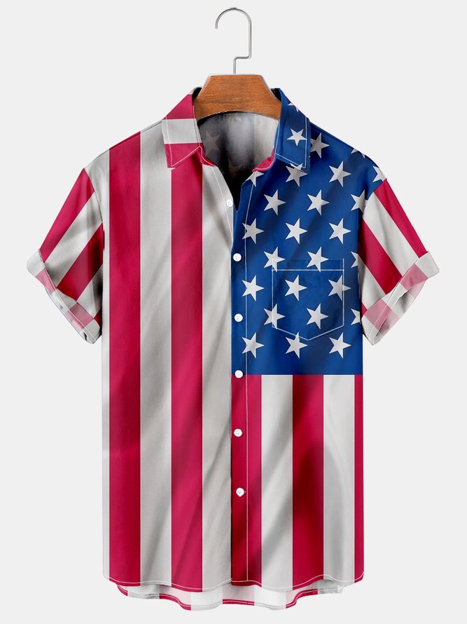 American Flag Print Short Sleeve Shirts