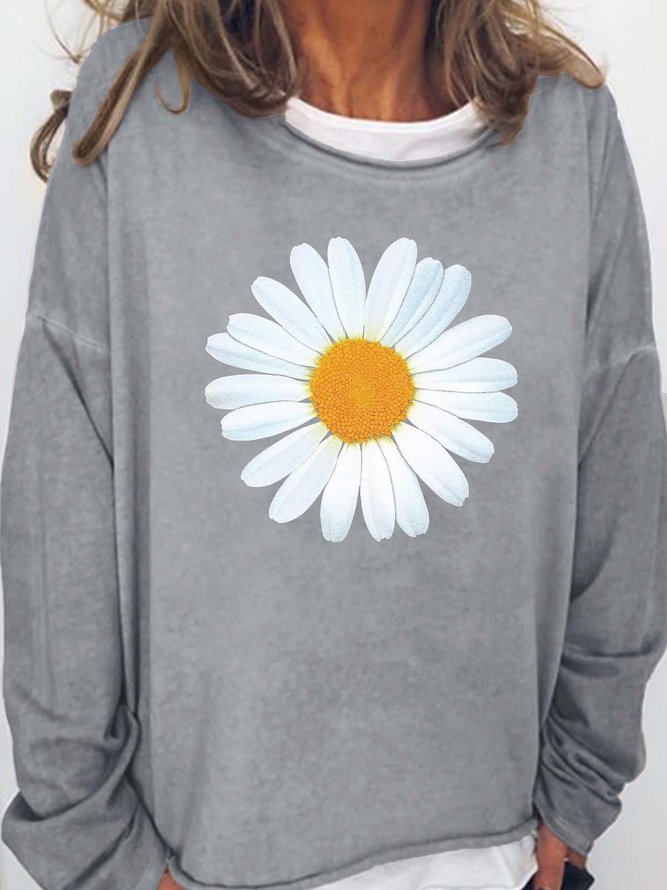 Cute Daisy Crew Neck Letter Sweatshirts