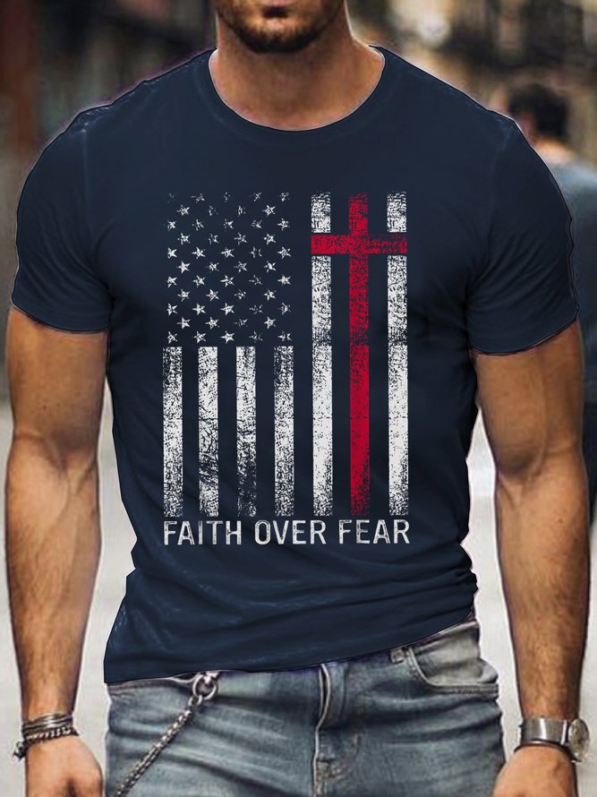 Faith Over Fears Men's Stars Stripes Crew Neck Short Sleeve T-shirt