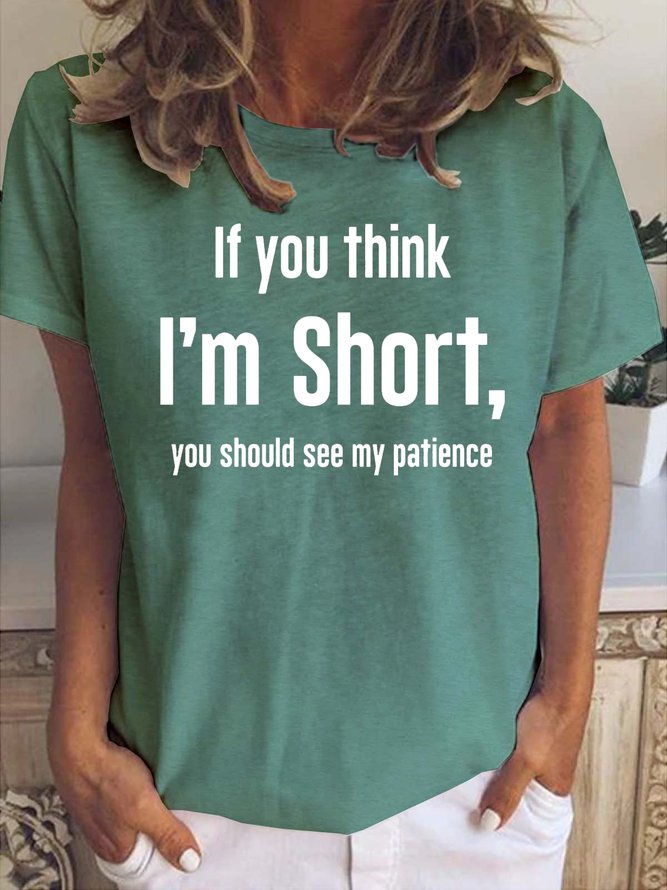Funny text print round neck short sleeve T-shirt