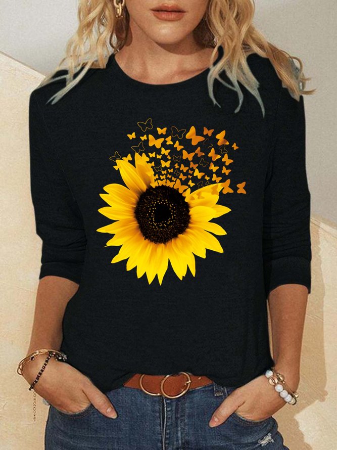 Women's Sunflower And Butterfly Floral Graphic Sweatshirt