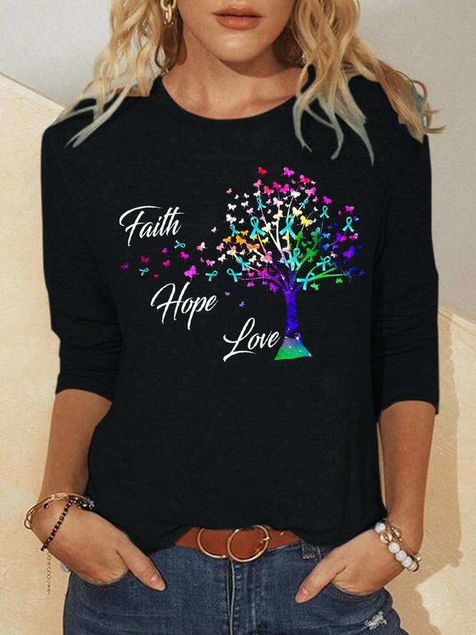 Faith hope love round neck long sleeve shirt