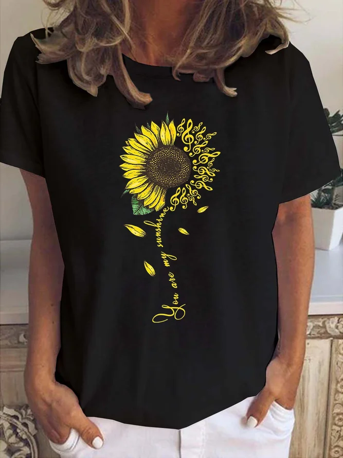 Sunflower Print Women's Short sleeve tops | lilicloth