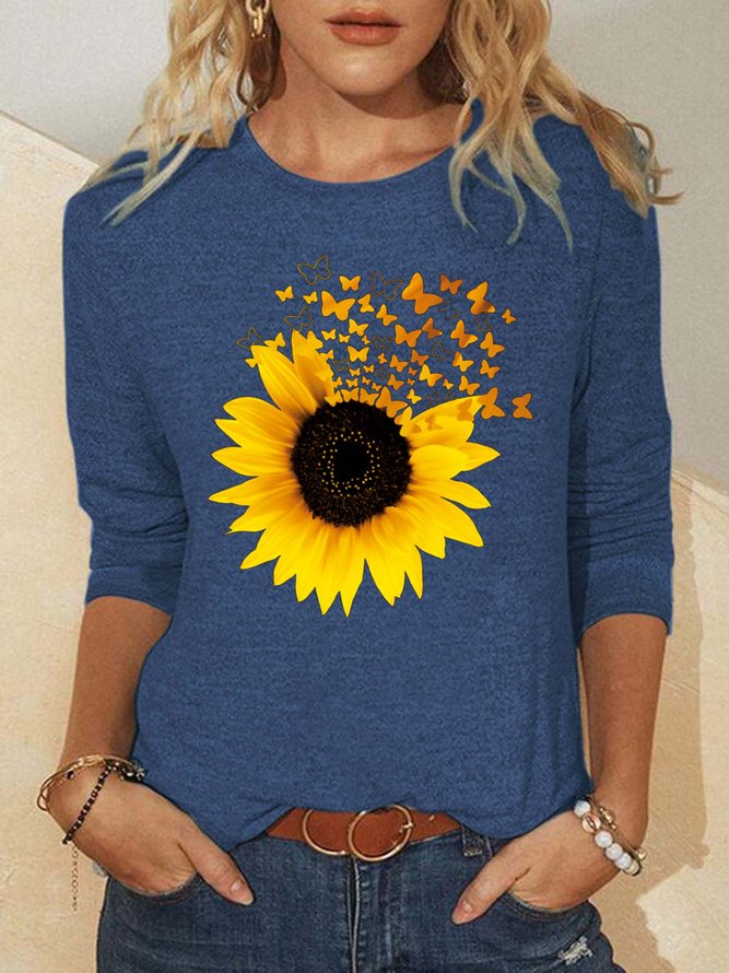 Sunflower And Butterfly Women's Long Sleeve Shirt