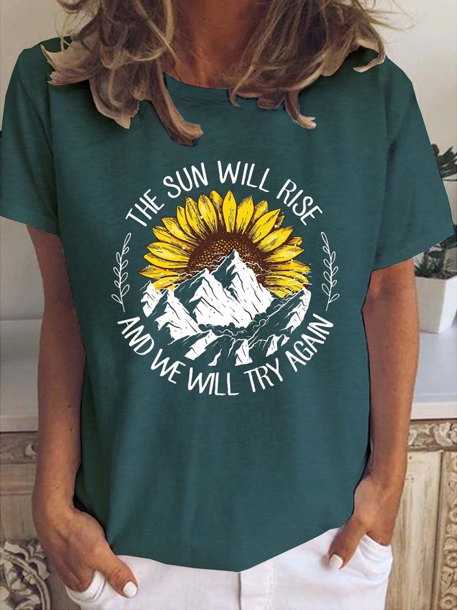 Sunflower Print Crew Neck Short Sleeve T-Shirt