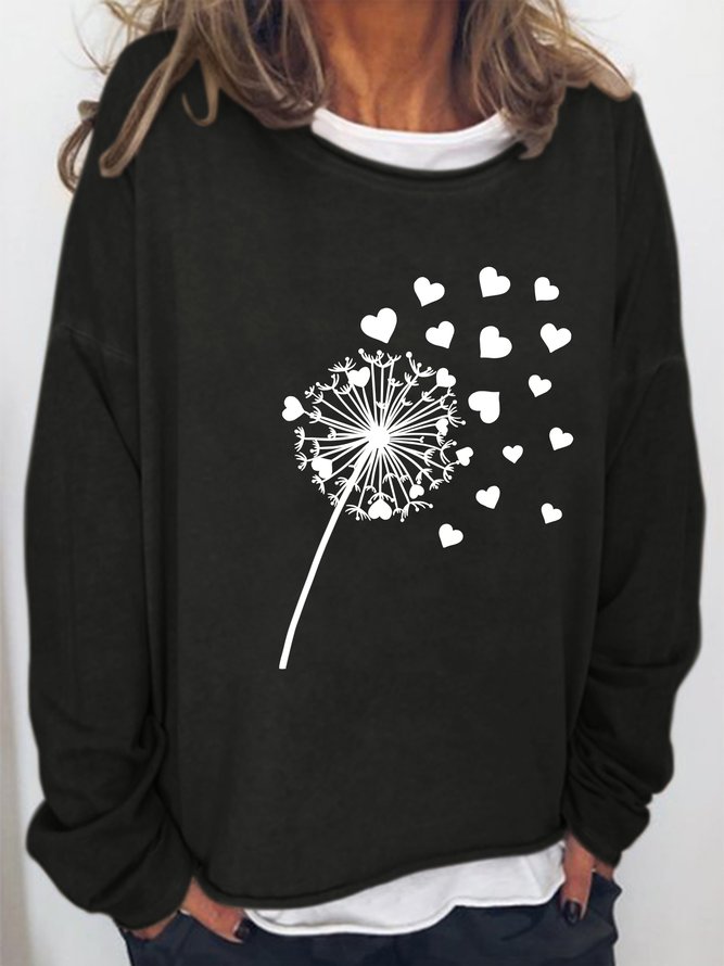 Dandelion Print Crew Neck Casual Sweatershirt