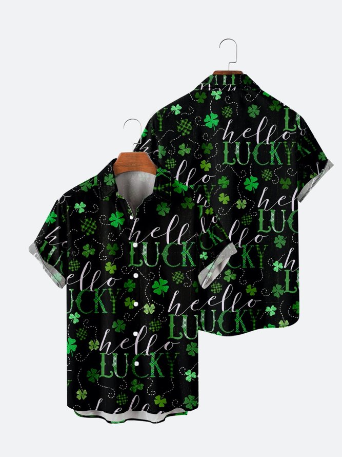 St. Patrick's Day Clover Print Short Sleeve Shirt