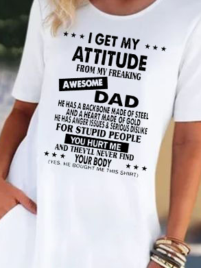 I Get My Attitude From Awesome Dad Print Casual Short sleeve Knit Dress
