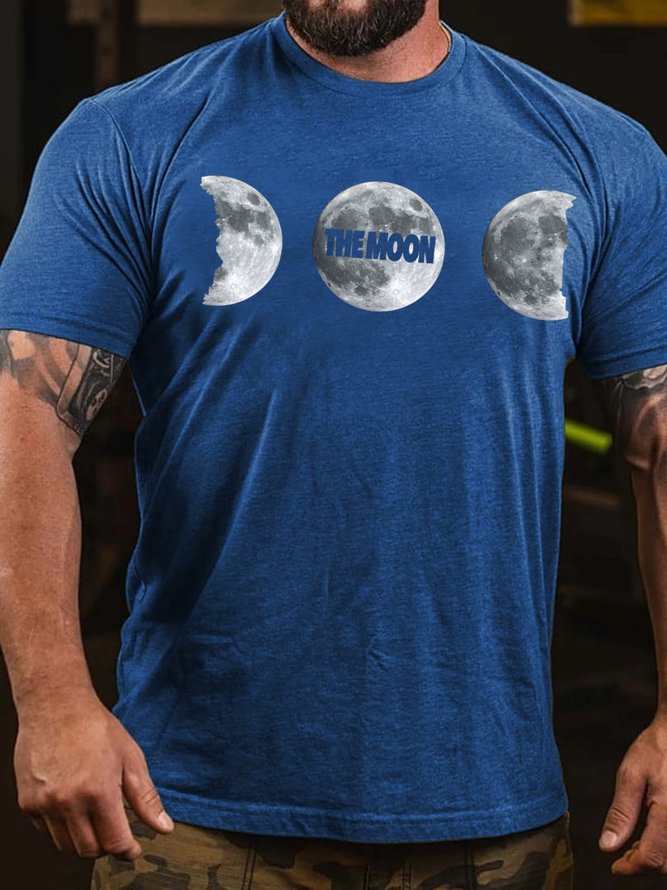 The Moon Funny Print Short Sleeve Casual Shirts & Tops